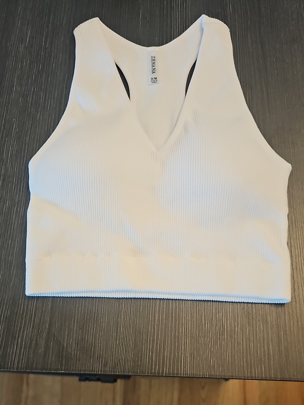 Zenana Outfitters White Ribbed V-Neck Racerback Crop Tank